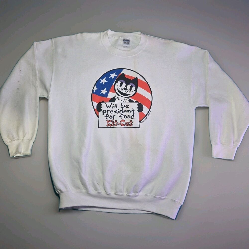 Vintage Kit-Cat Clock Parody Sweatshirt Will Be President For Food Flag Cat XL